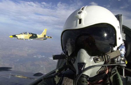 Warbird pilot at high altitude on oxygen.