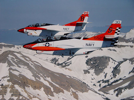 T2 Buckeye's flying formation over the Grand Tetons.